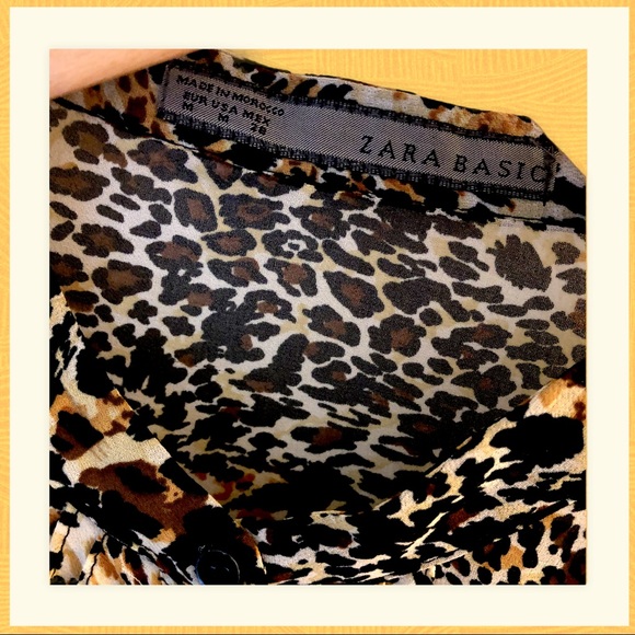Zara Leopard Ruffle Pleat Long sleeve blouse - Picture 6 of 7